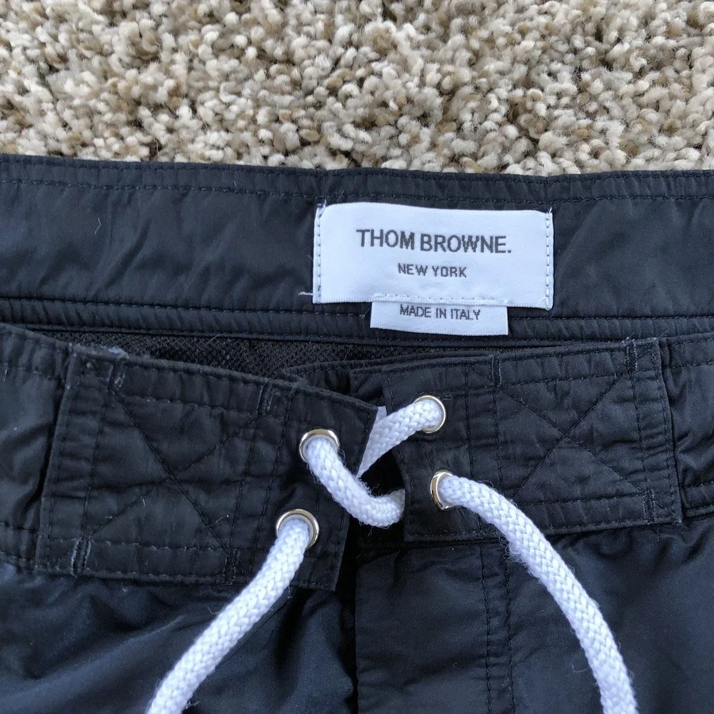 Thom Browne New York 4-Bar Swim Trunks Board Shorts Navy Nylon Drawstring Waist